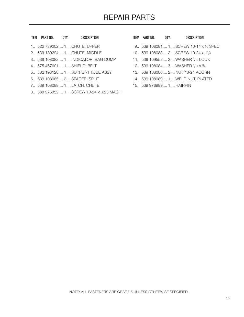 Repair parts | Husqvarna 966529103 User Manual | Page 15 / 20