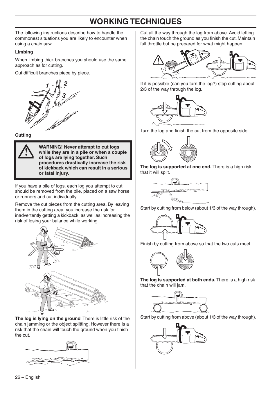 Working techniques | Husqvarna 345E User Manual | Page 26 / 44