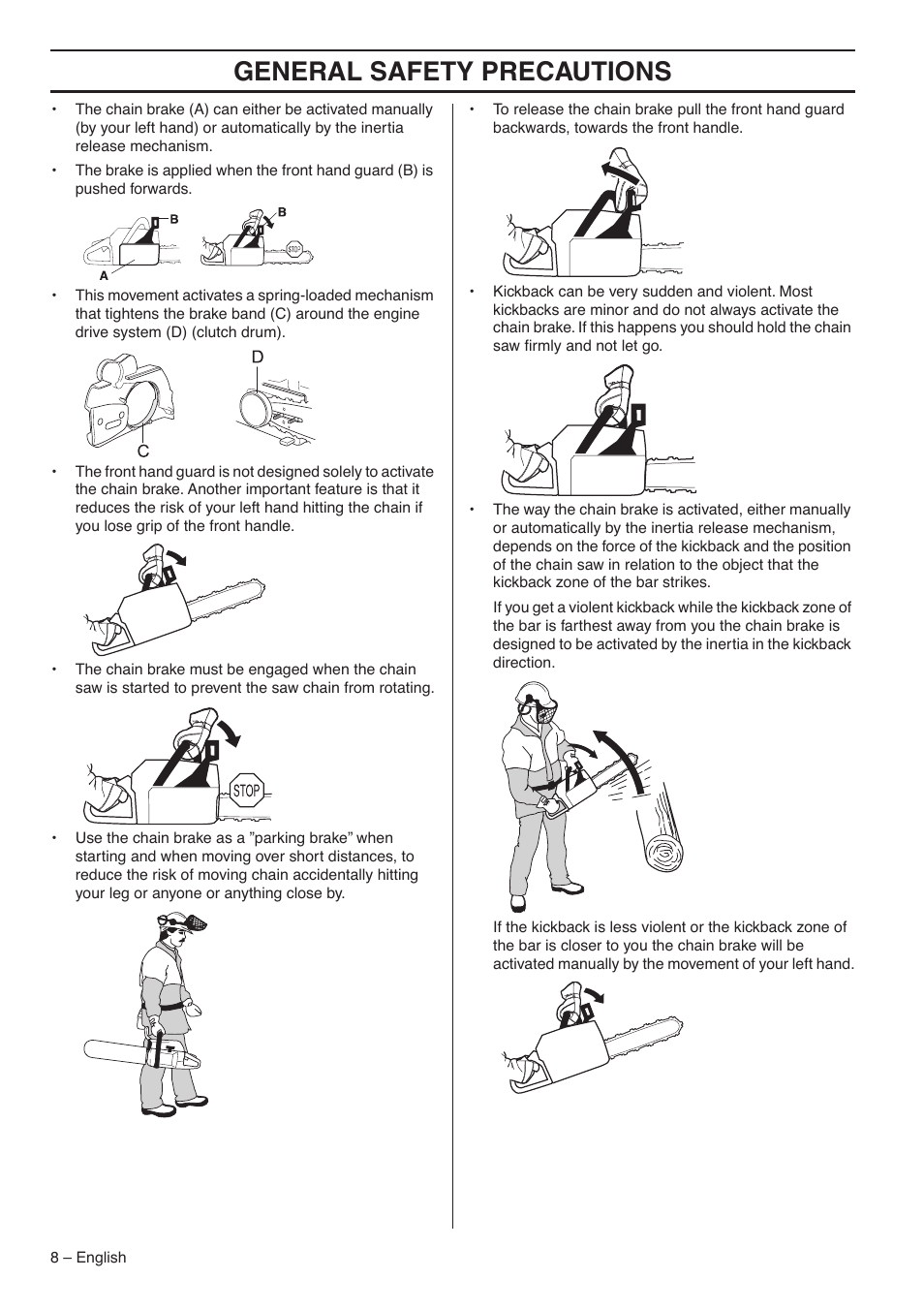 General safety precautions | Husqvarna 345E User Manual | Page 8 / 44