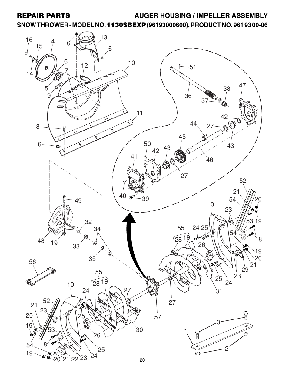 Repair parts, Auger housing/ impeller | Husqvarna 1130 SBEXP User Manual | Page 20 / 32