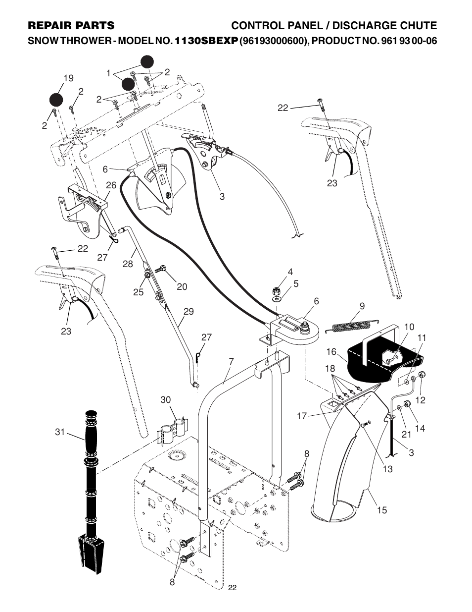 Control panel/ discharge chute | Husqvarna 1130 SBEXP User Manual | Page 22 / 32