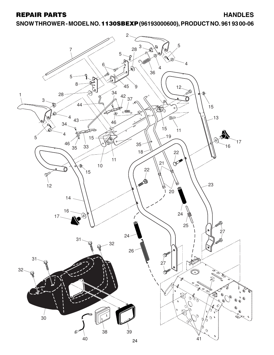 Handles, Repair parts handles | Husqvarna 1130 SBEXP User Manual | Page 24 / 32