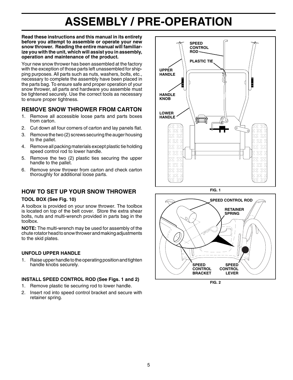 Assembly, Assembly / pre-operation | Husqvarna 1130 SBEXP User Manual | Page 5 / 32