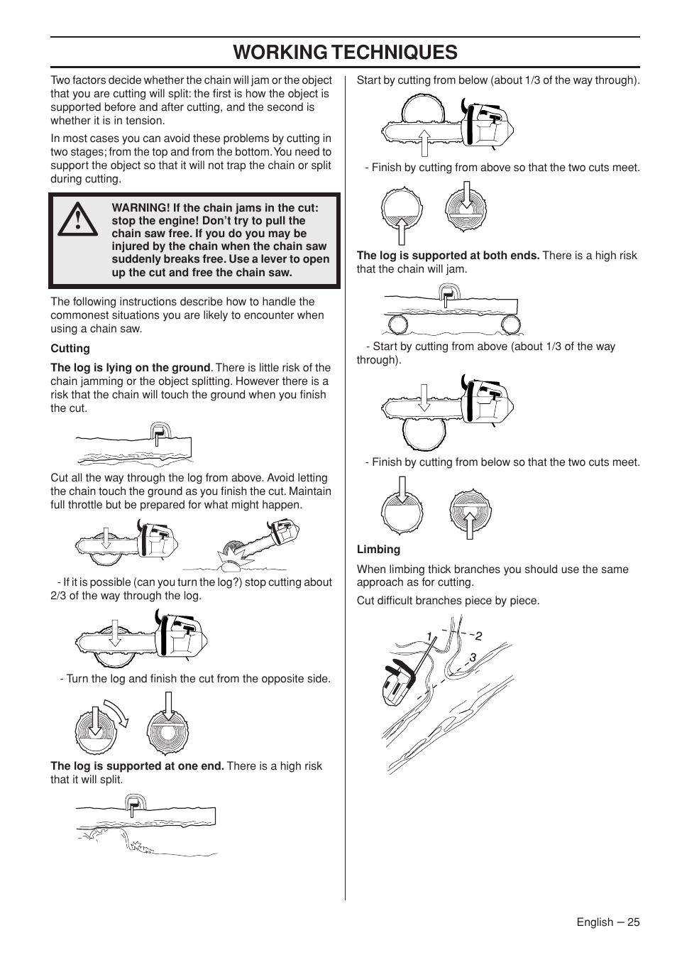 Working techniques | Husqvarna 334T User Manual | Page 25 / 44