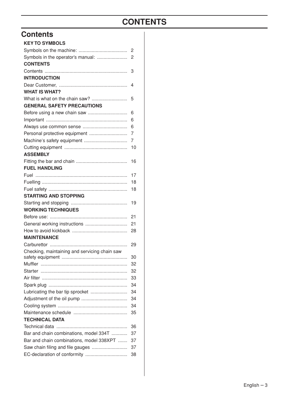 Husqvarna 334T User Manual | Page 3 / 44