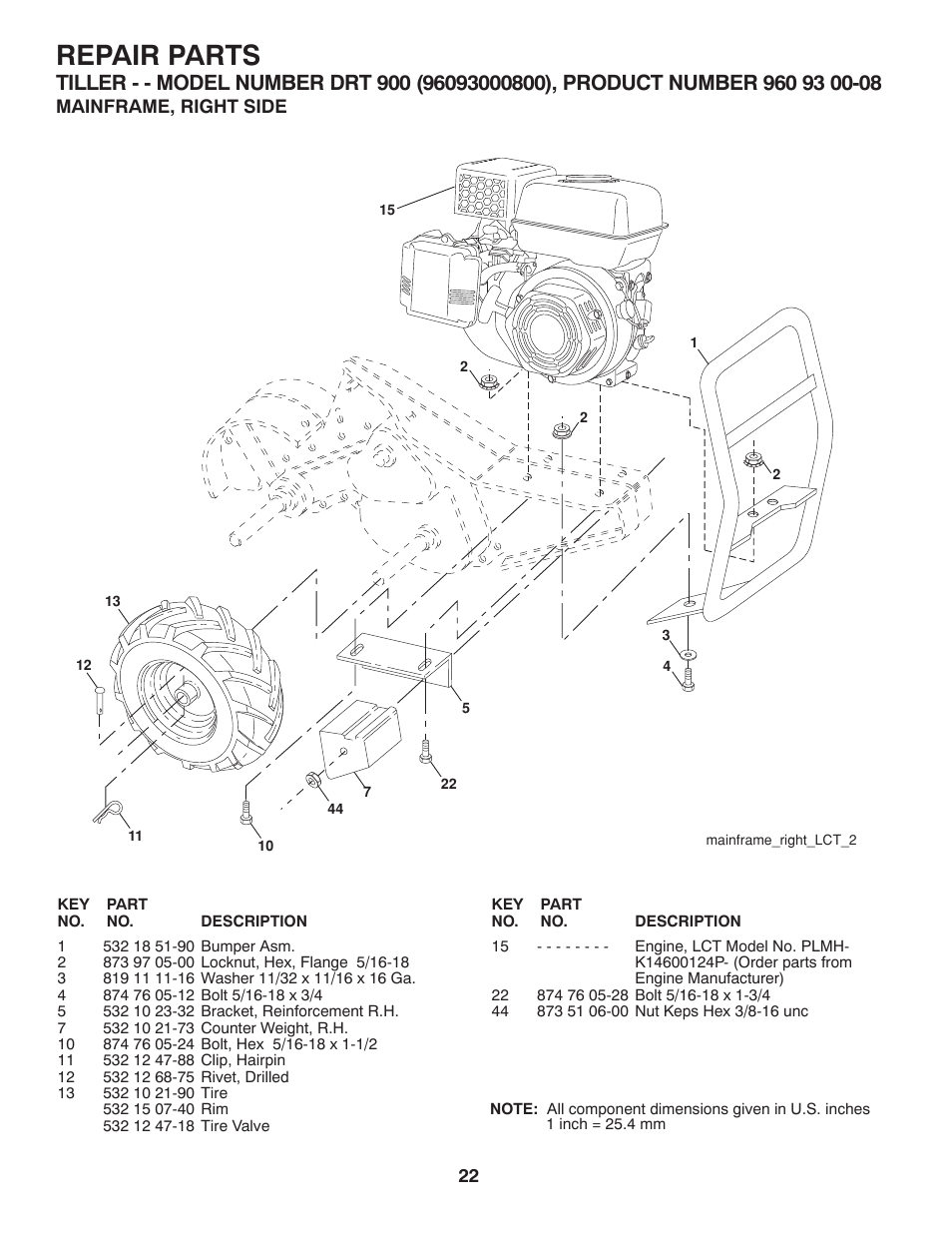 Mainframe, right side, Repair parts | Husqvarna DRT900 User Manual | Page 22 / 29
