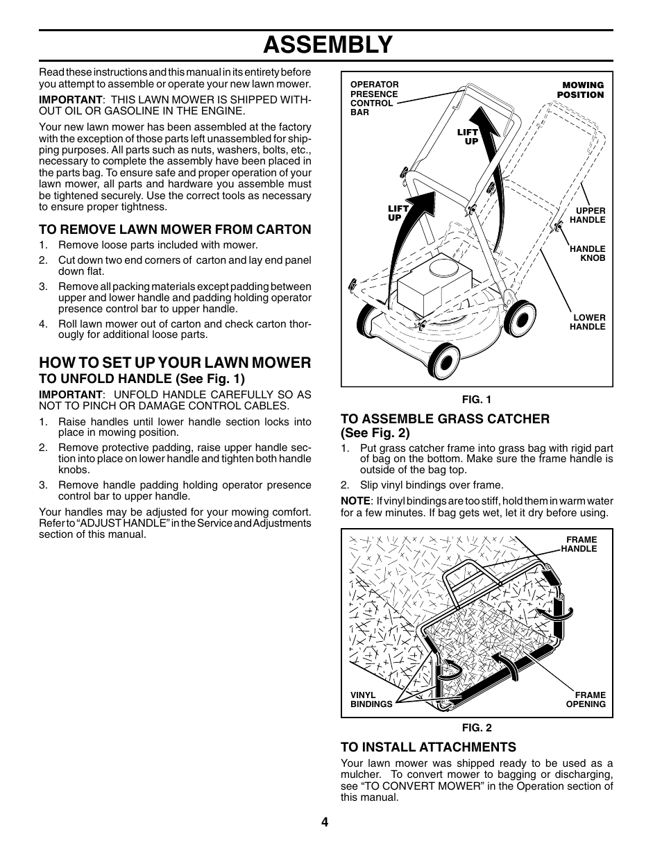 Assembly, How to set up your lawn mow er | Husqvarna 6522SL User Manual | Page 4 / 20
