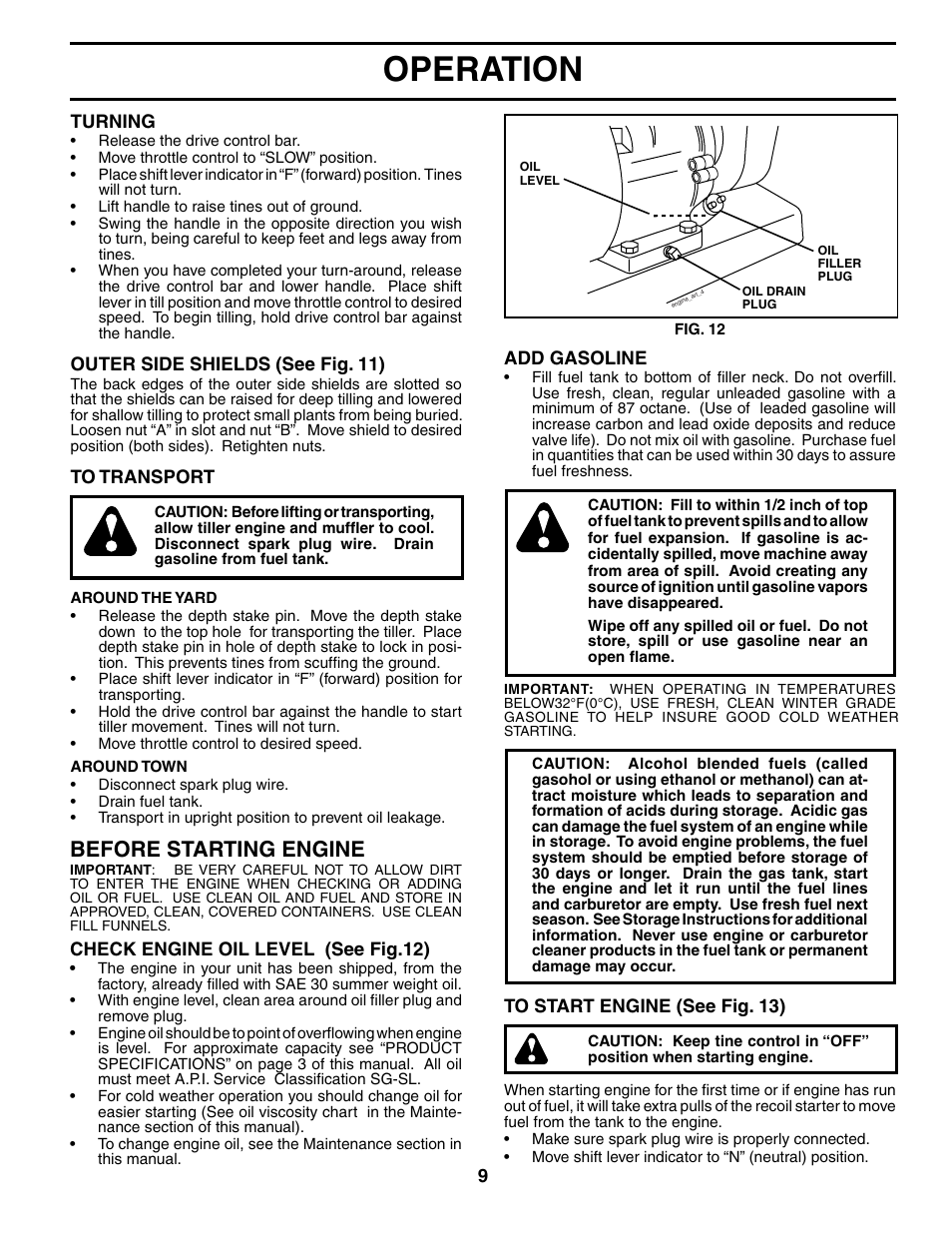 Operation, Before starting engine | Husqvarna 500RTT User Manual | Page 9 / 28