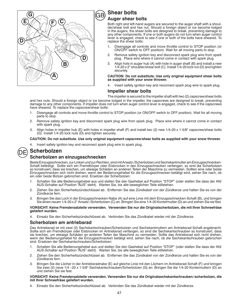 Scherbolzen, Shear bolts | Husqvarna ST261E User Manual | Page 47 / 64