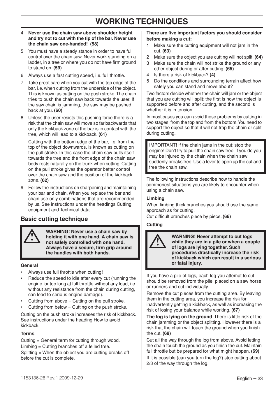 Basic cutting technique, Working techniques | Husqvarna 1153136-26 User Manual | Page 23 / 36