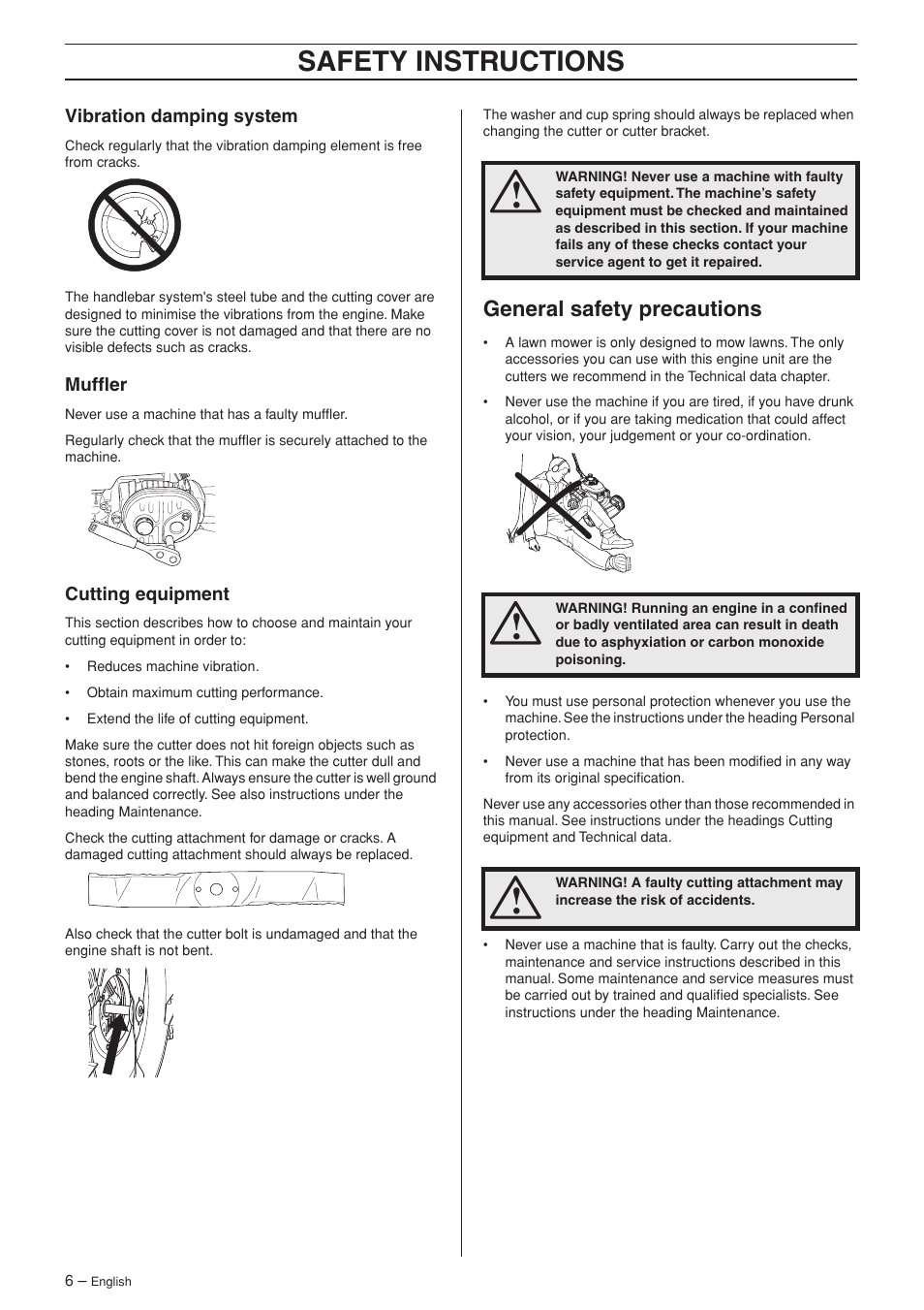Safety instructions, General safety precautions | Husqvarna M48 Pro User Manual | Page 6 / 24