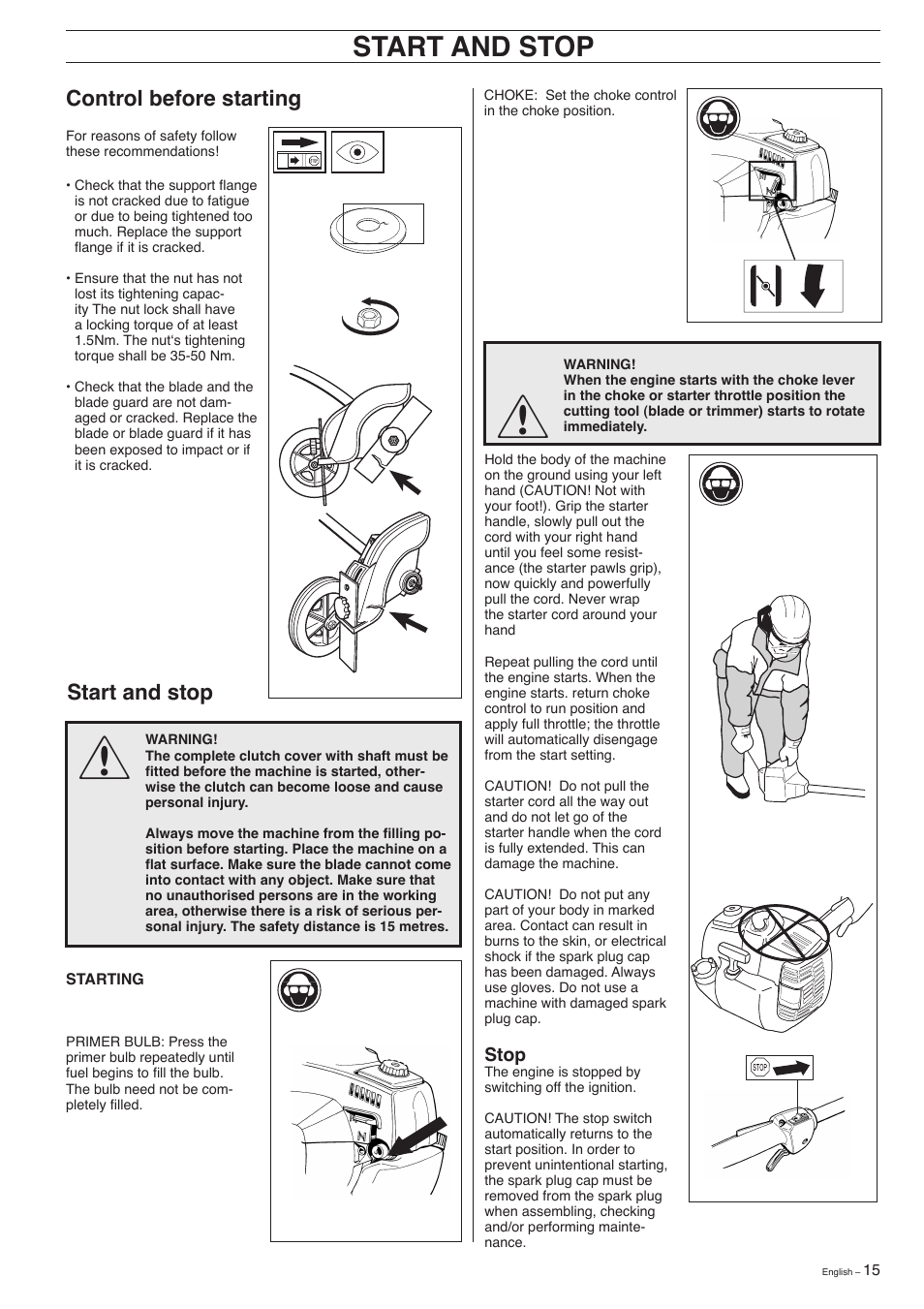 Start and stop | Husqvarna 326EX-Series User Manual | Page 15 / 24