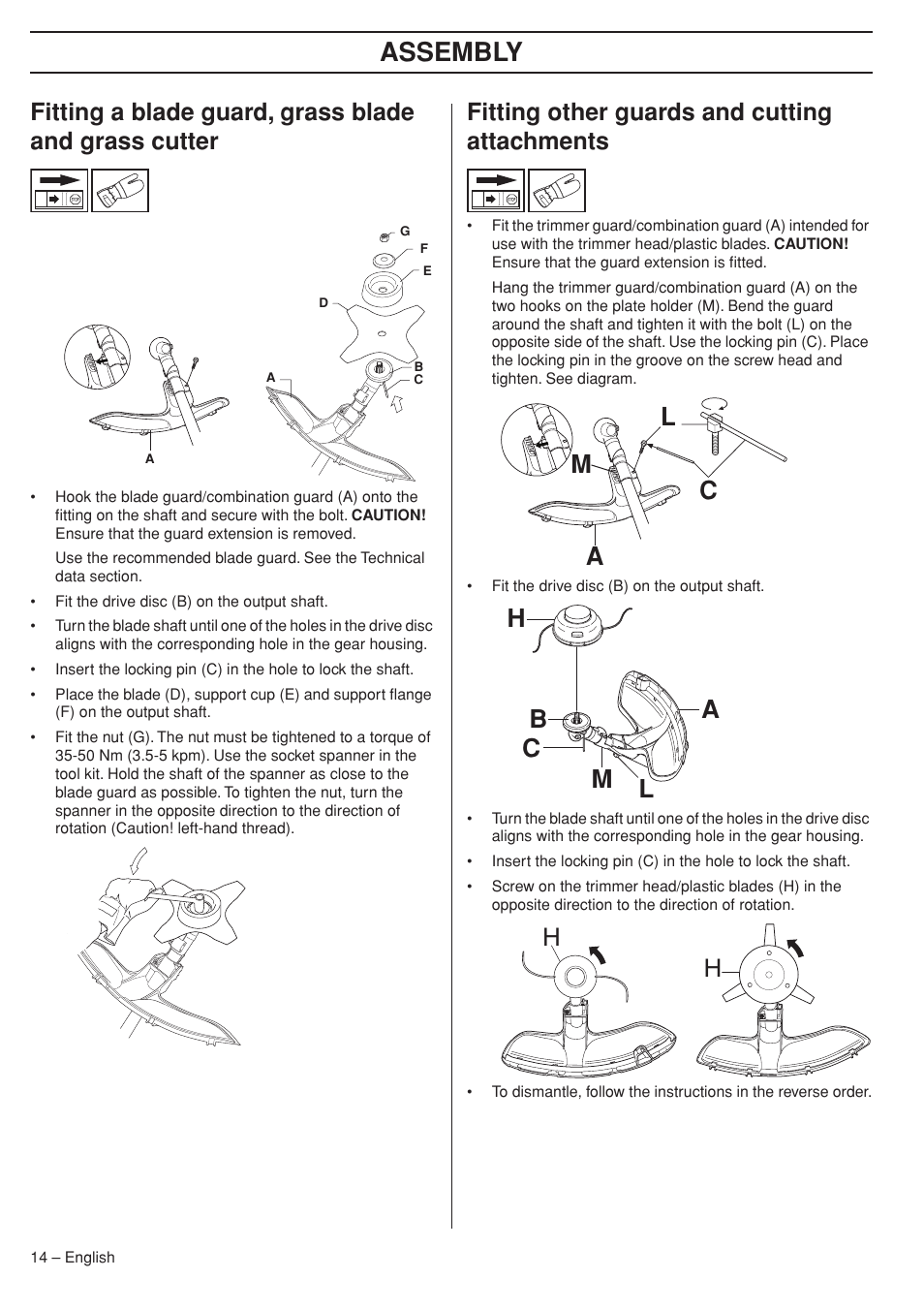 Fitting other guards and cutting attachments, Assembly | Husqvarna 33RJ User Manual | Page 14 / 36
