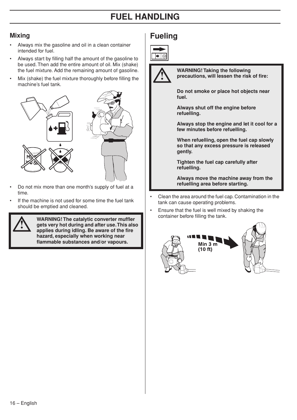 Mixing, Fueling, Fuel handling | Husqvarna 33RJ User Manual | Page 16 / 36