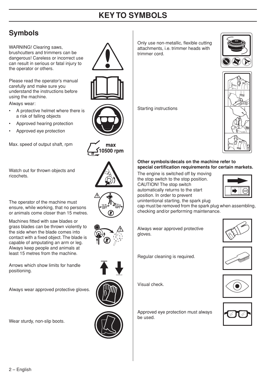 Symbols, Key t o symbols | Husqvarna 33RJ User Manual | Page 2 / 36