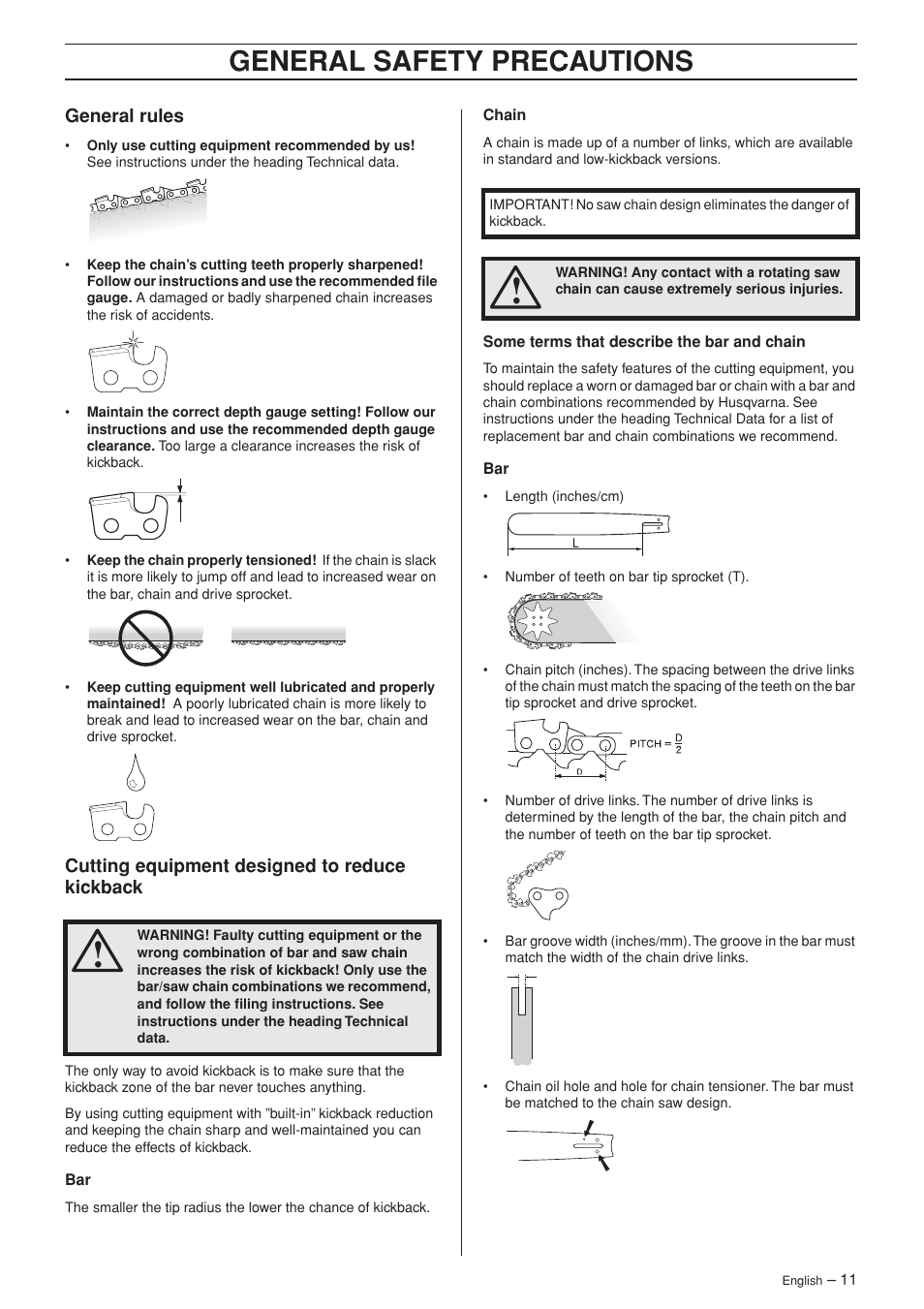 General rules, Cutting equipment designed to reduce kickback, General safety precautions | Husqvarna 455 Rancher User Manual | Page 11 / 44
