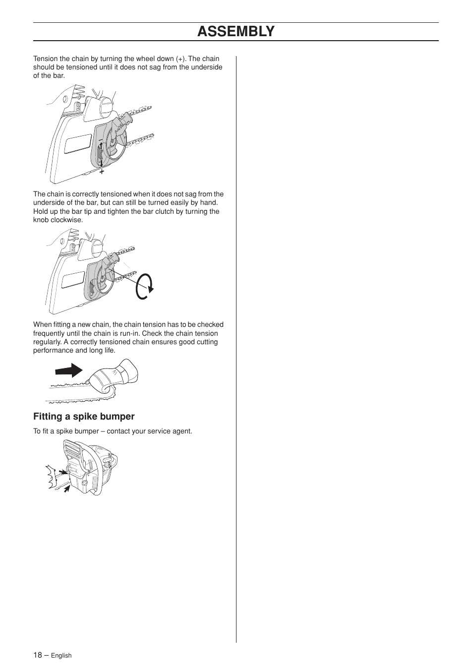 Fitting a spike bumper, Assembly | Husqvarna 455 Rancher User Manual | Page 18 / 44