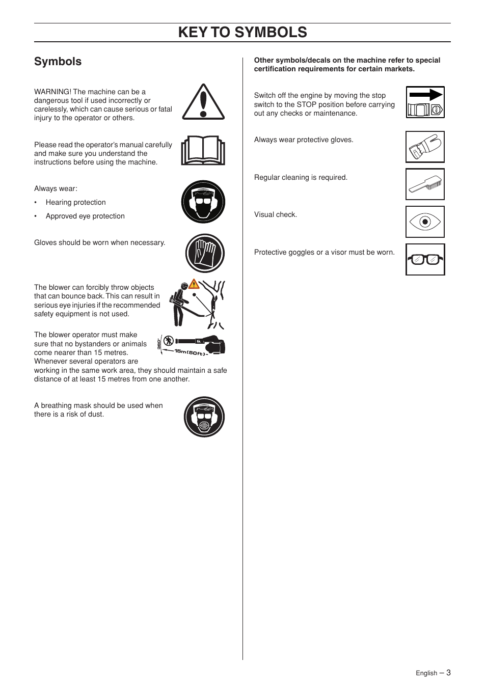 Symbols, Key t o symbols | Husqvarna 356 BT X-series User Manual | Page 3 / 20