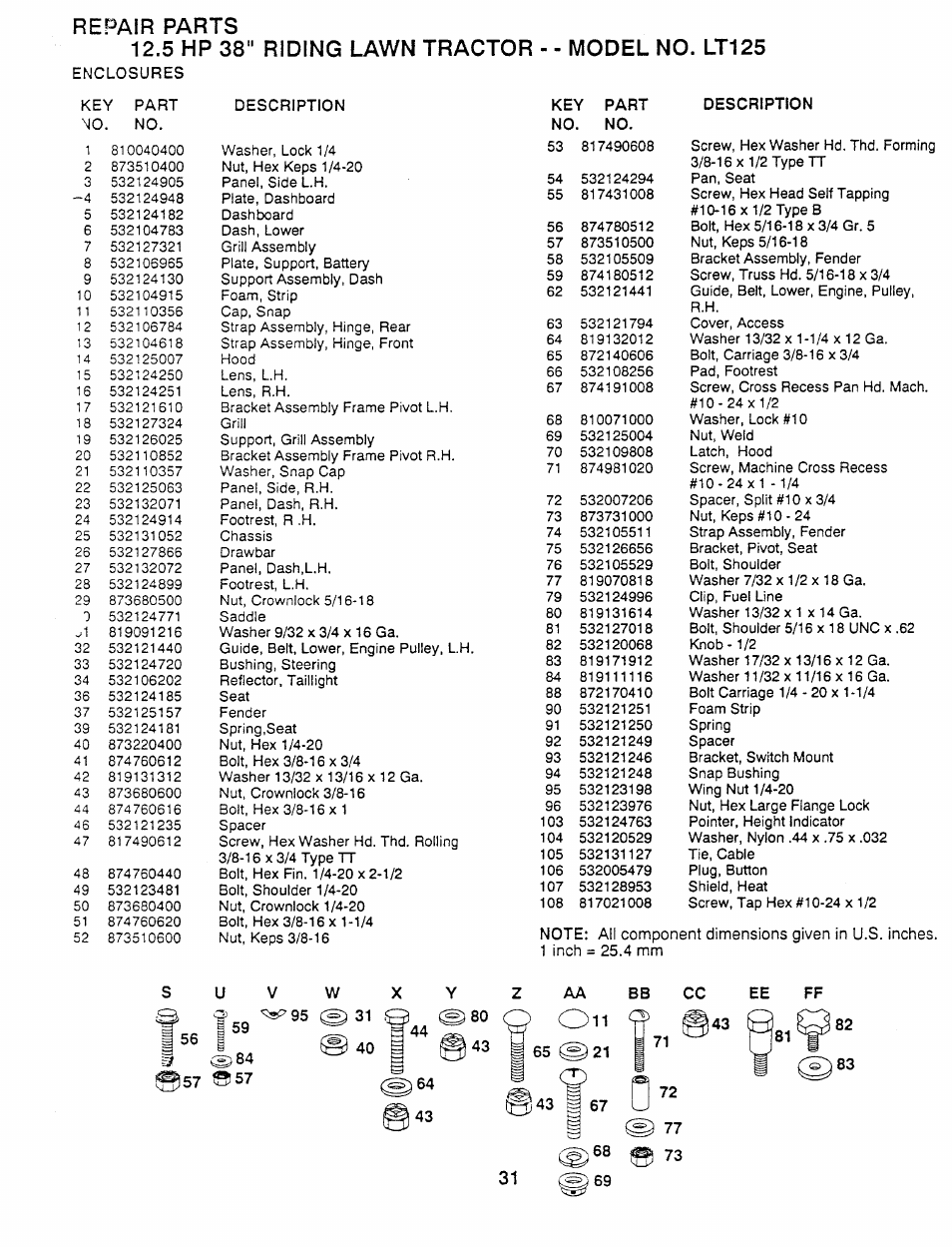 Repair parts, 5 hp 38" riding lawn tractor, Model no. lt125 | Husqvarna 954 00 03-32 User Manual | Page 5 / 18