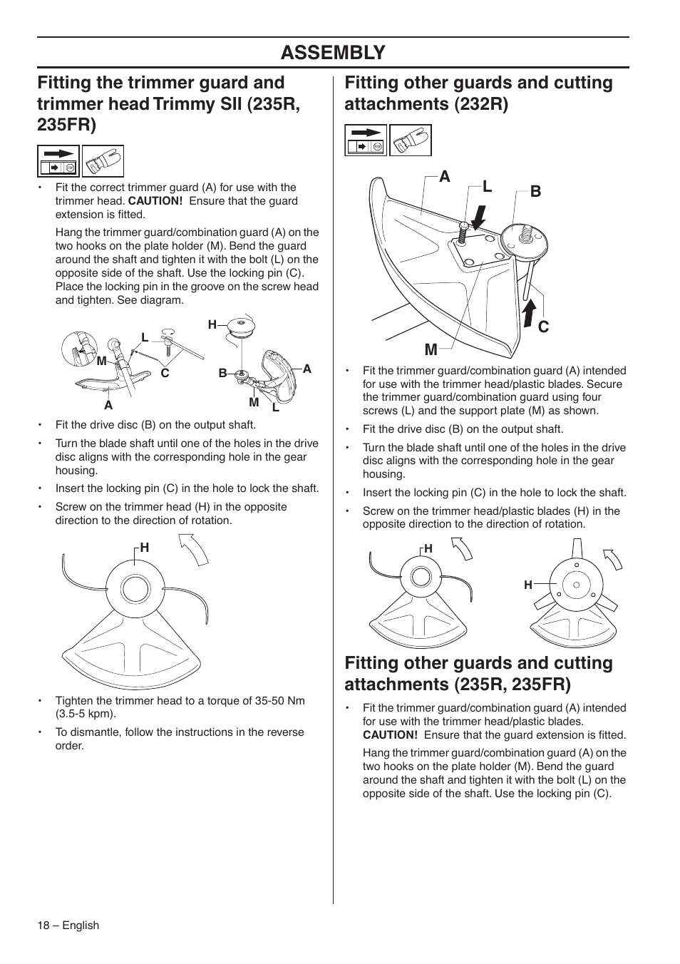 Assembly, Ba l m c | Husqvarna 235FR  EN User Manual | Page 18 / 52