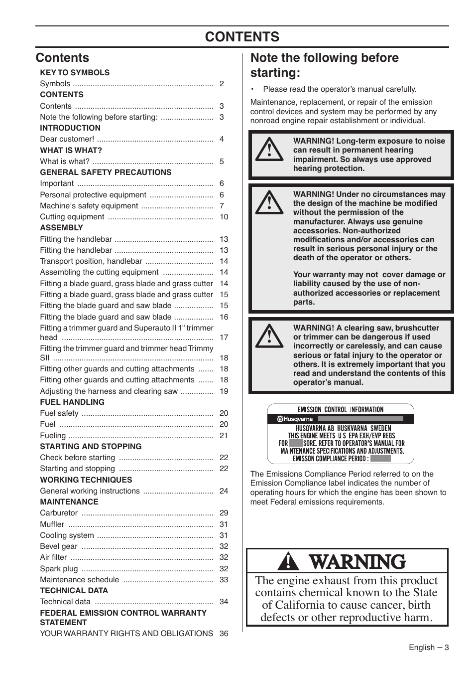 Husqvarna 235FR  EN User Manual | Page 3 / 52