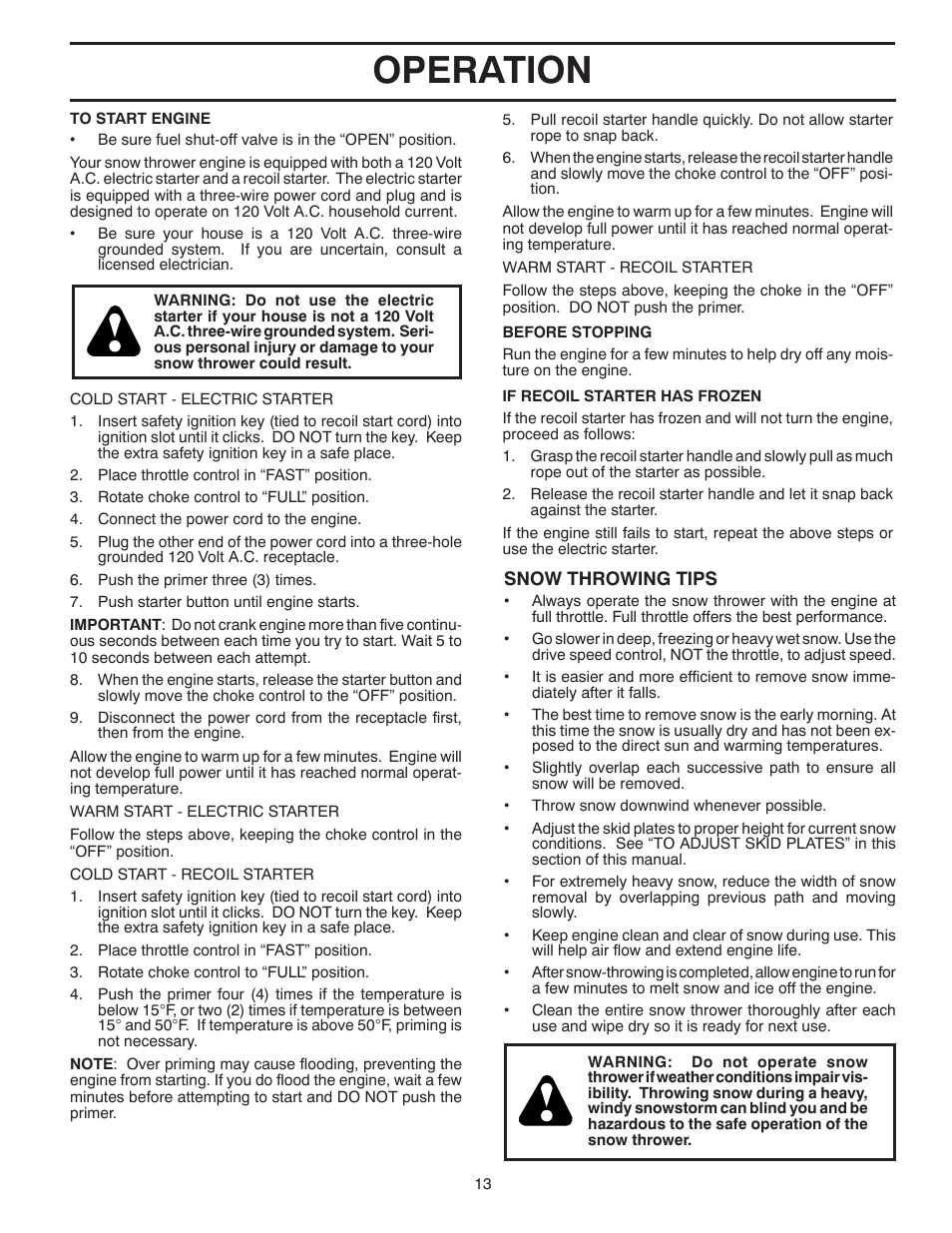 Operation | Husqvarna 1330SB User Manual | Page 13 / 44