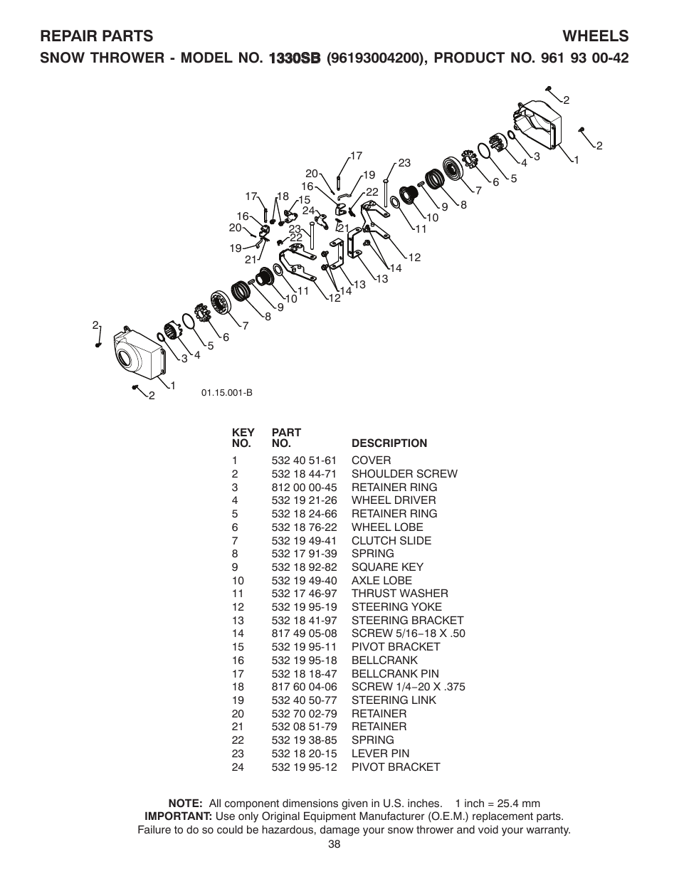 Repair parts wheels | Husqvarna 1330SB User Manual | Page 38 / 44