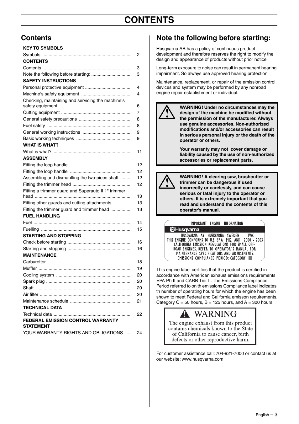 Husqvarna 326LDX User Manual | Page 3 / 36