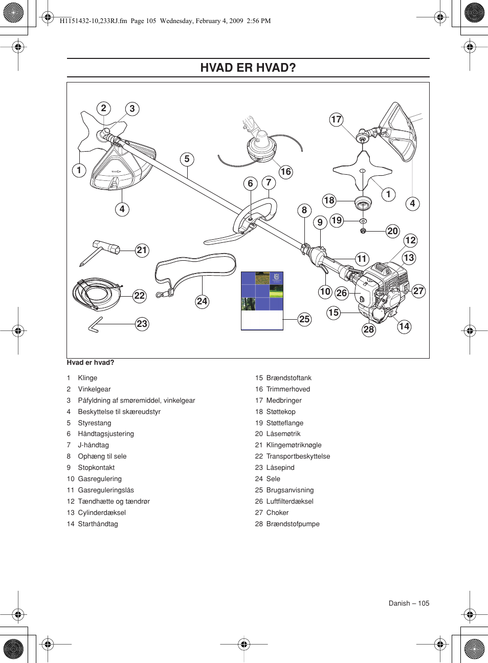 Hvad er hvad | Husqvarna 233RJ User Manual | Page 105 / 212