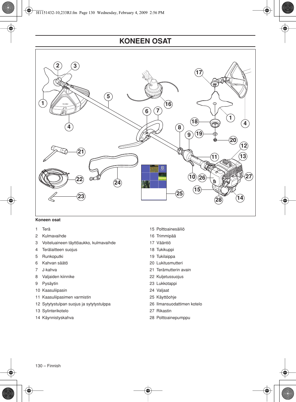 Koneen osat | Husqvarna 233RJ User Manual | Page 130 / 212