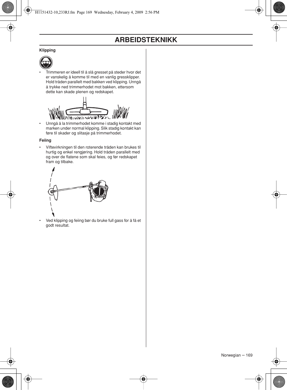 Arbeidsteknikk | Husqvarna 233RJ User Manual | Page 169 / 212
