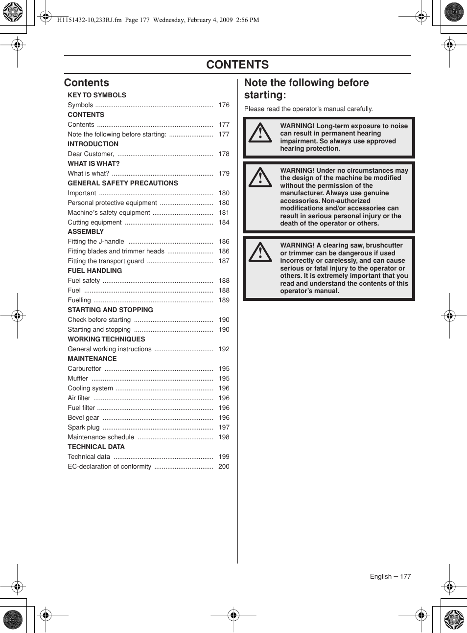 Husqvarna 233RJ User Manual | Page 177 / 212