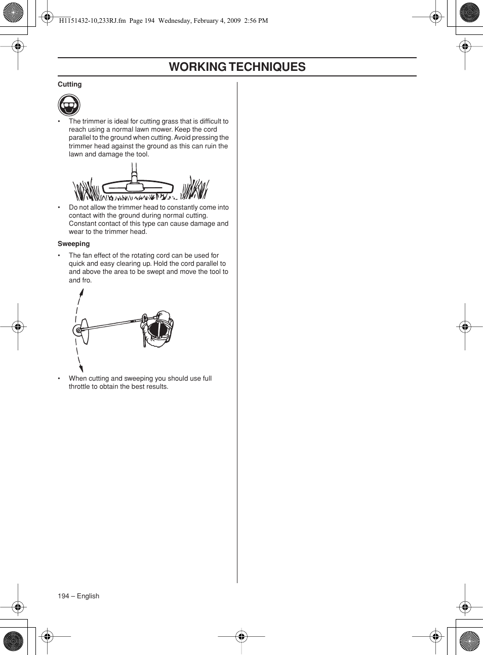 Working techniques | Husqvarna 233RJ User Manual | Page 194 / 212