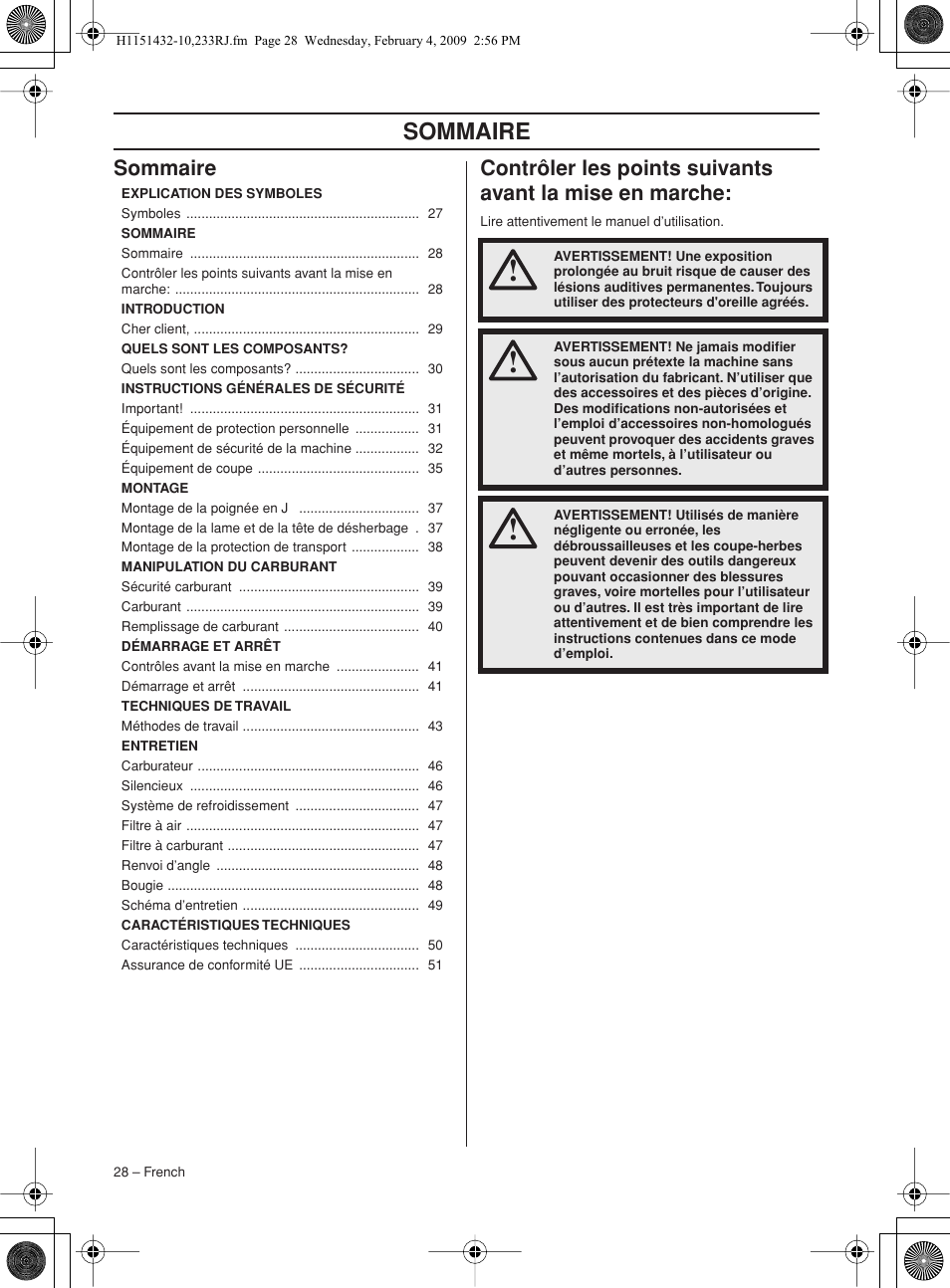 Sommaire | Husqvarna 233RJ User Manual | Page 28 / 212