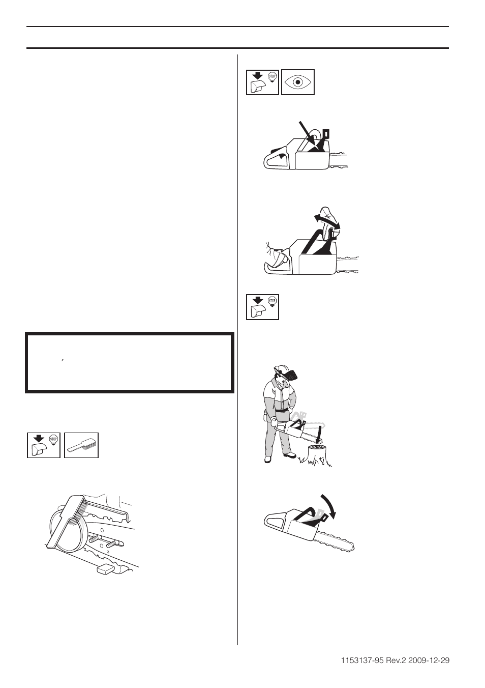 Correctly adjusted carburetor, Chain brake and front hand guard, Maintenance | Husqvarna 1153137-95 User Manual | Page 32 / 44