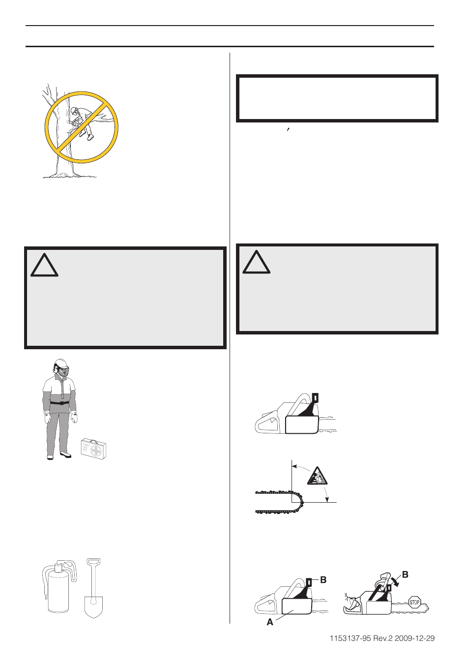 Personal protective equipment, Machine¢s safety equipment, Chain brake and front hand guard | General safety precautions, Machine ′ s safety equipment | Husqvarna 1153137-95 User Manual | Page 8 / 44