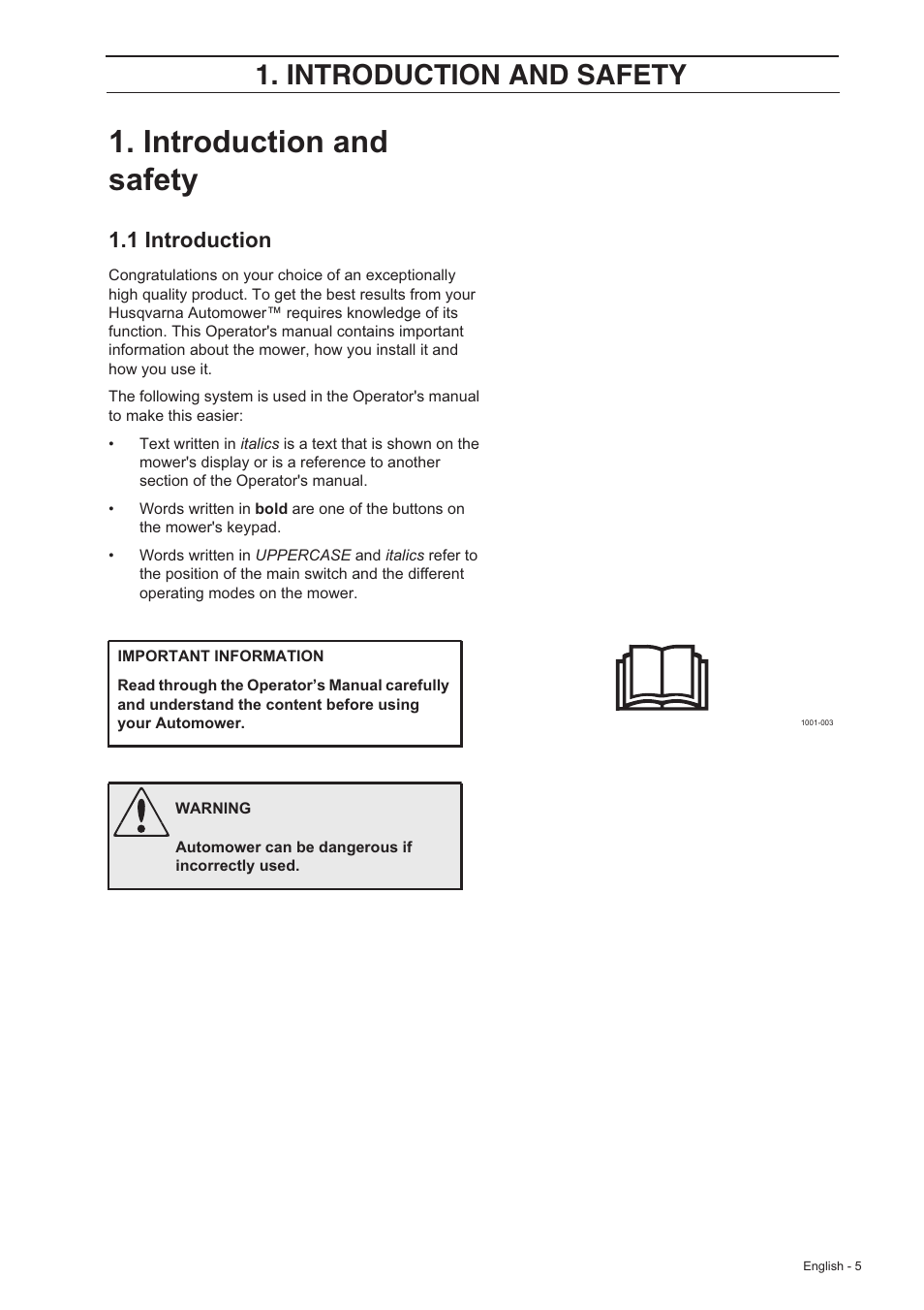 Introduction and safety, 1 introduction | Husqvarna 230 ACX/220 AC User Manual | Page 4 / 82