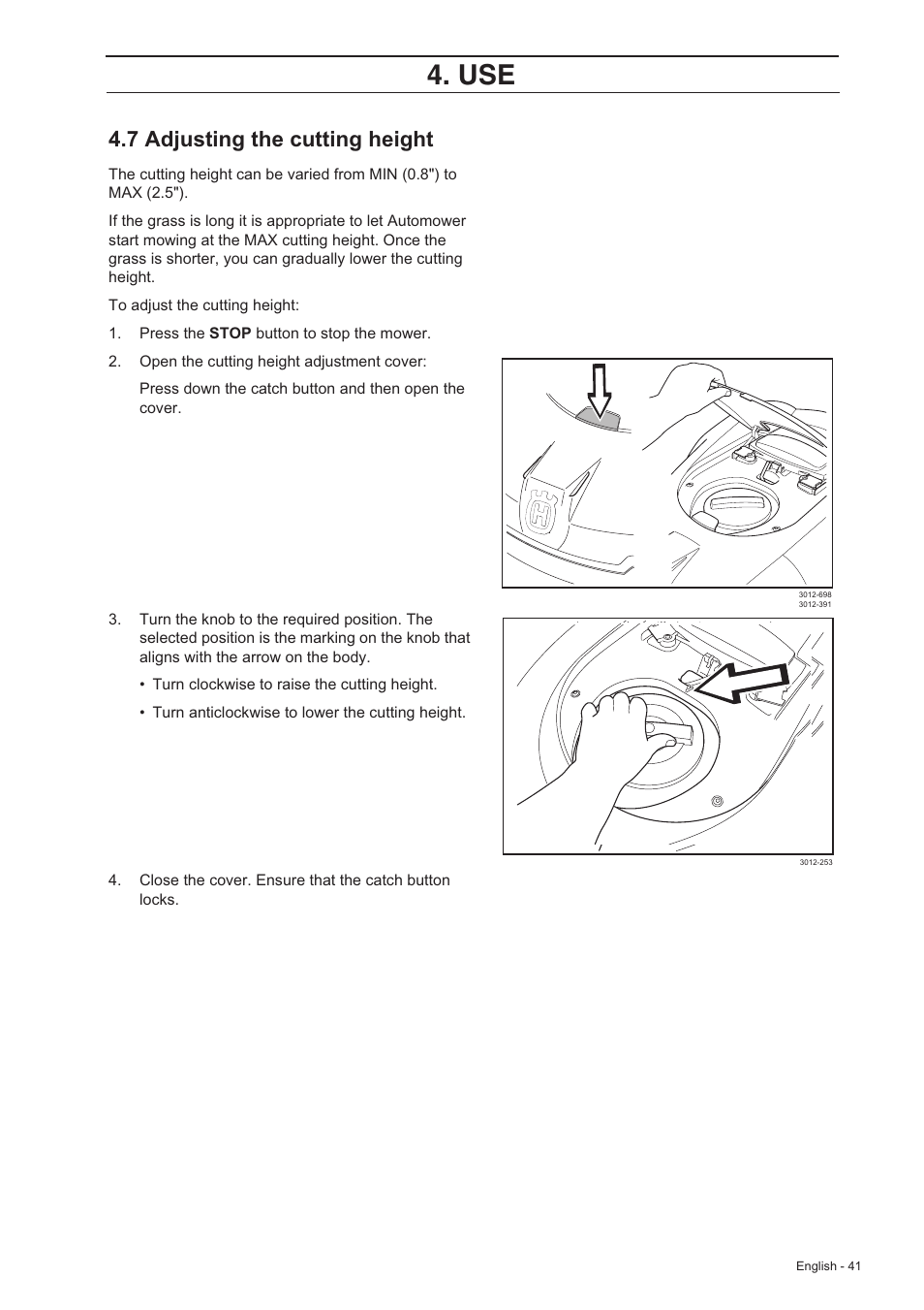 7 adjusting the cutting height | Husqvarna 230 ACX/220 AC User Manual | Page 40 / 82