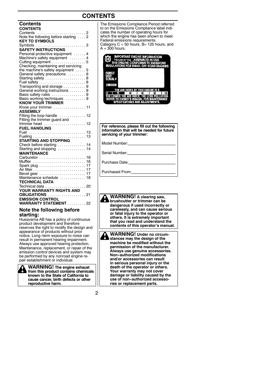 Husqvarna 125C User Manual | Page 2 / 24