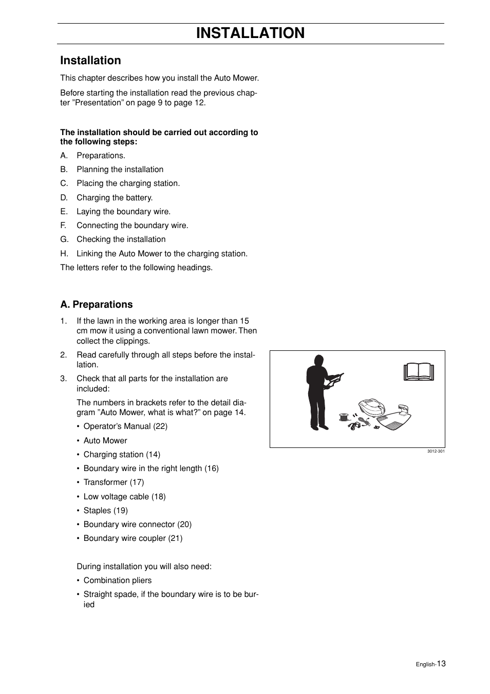 Installation, A. preparations | Husqvarna 2003-06 User Manual | Page 12 / 50