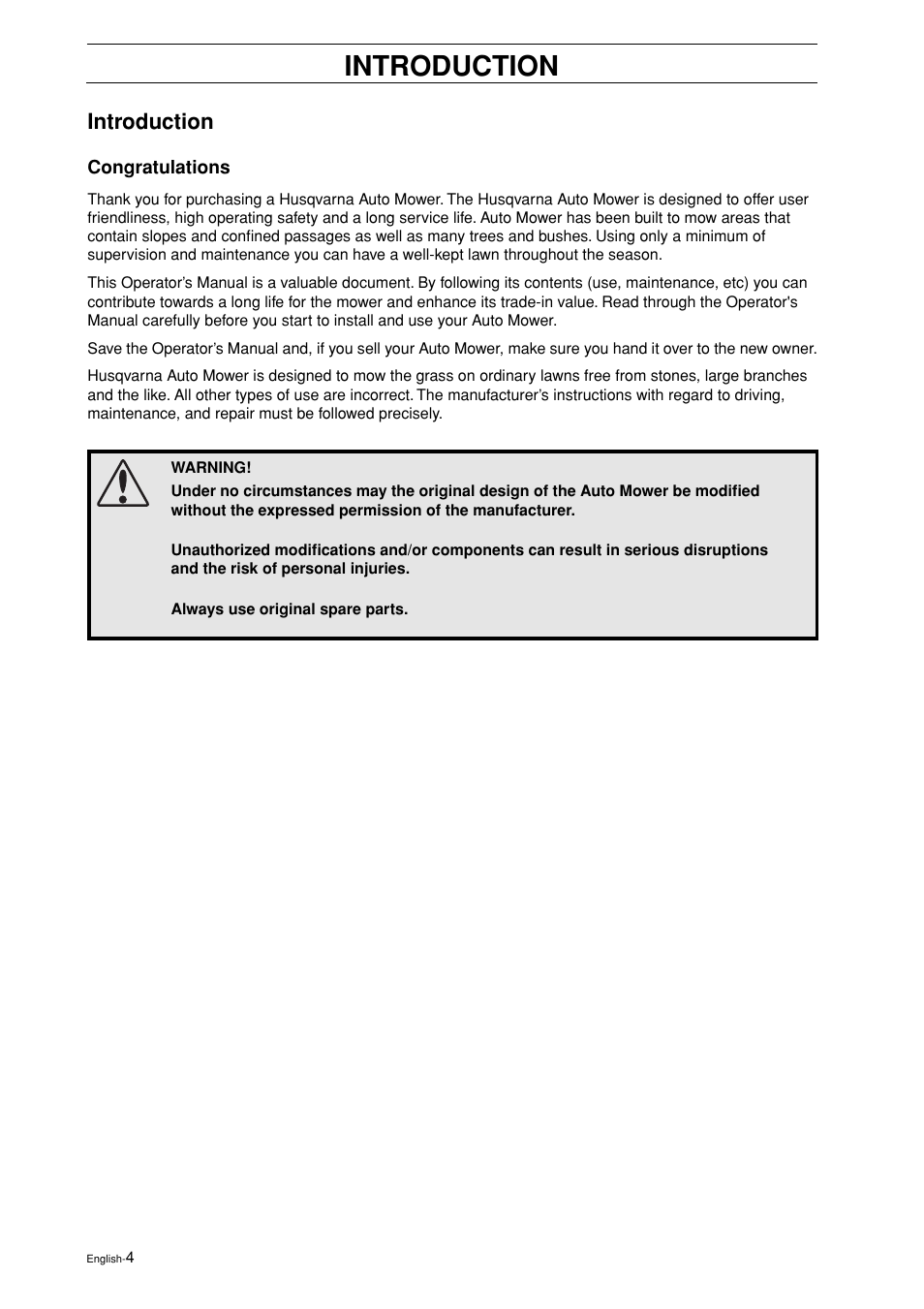 Introduction, Congratulations | Husqvarna 2003-06 User Manual | Page 3 / 50