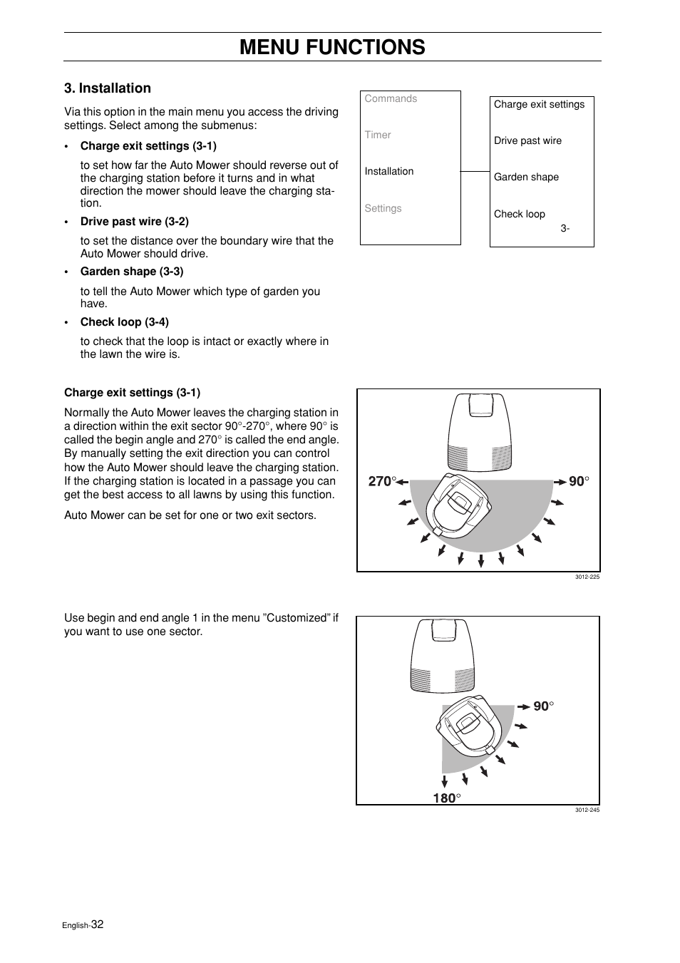 Installation, Menu functions | Husqvarna 2003-06 User Manual | Page 31 / 50