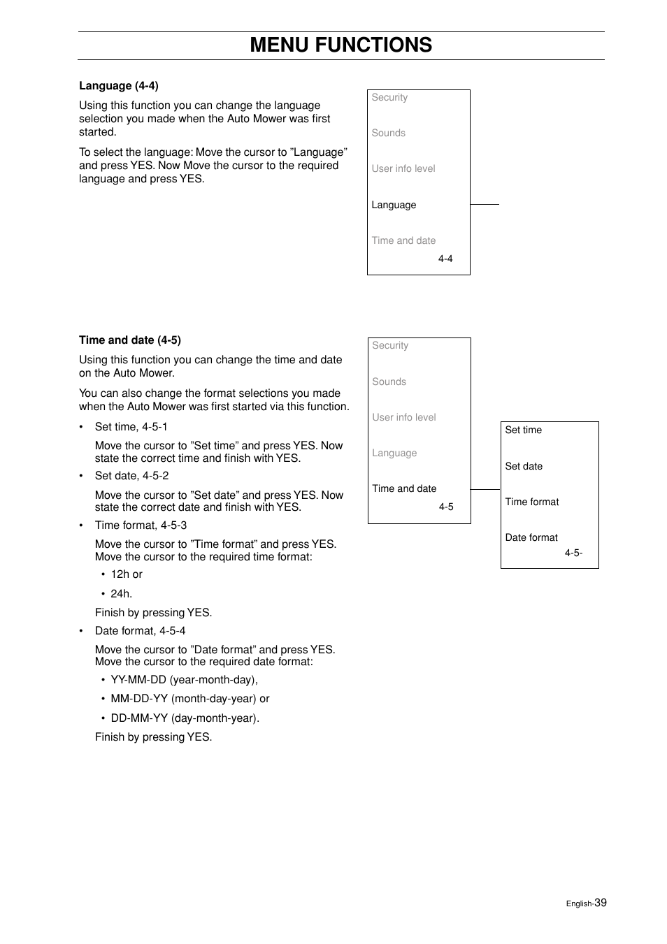 Menu functions | Husqvarna 2003-06 User Manual | Page 38 / 50