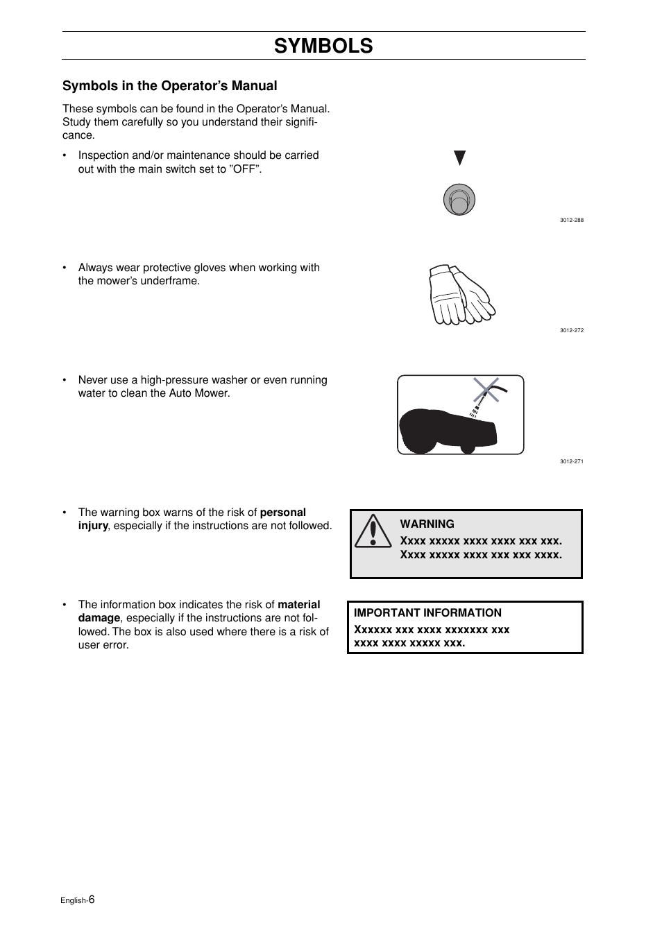 Symbols in the operator’s manual, Symbols | Husqvarna 2003-06 User Manual | Page 5 / 50