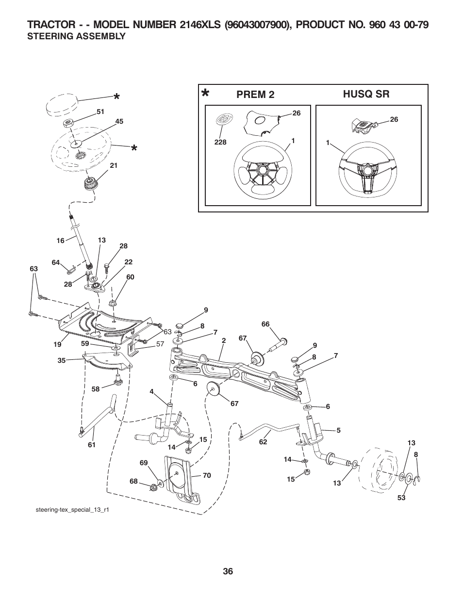 Steering, Husq sr prem 2 | Husqvarna 2146XLS User Manual | Page 36 / 46