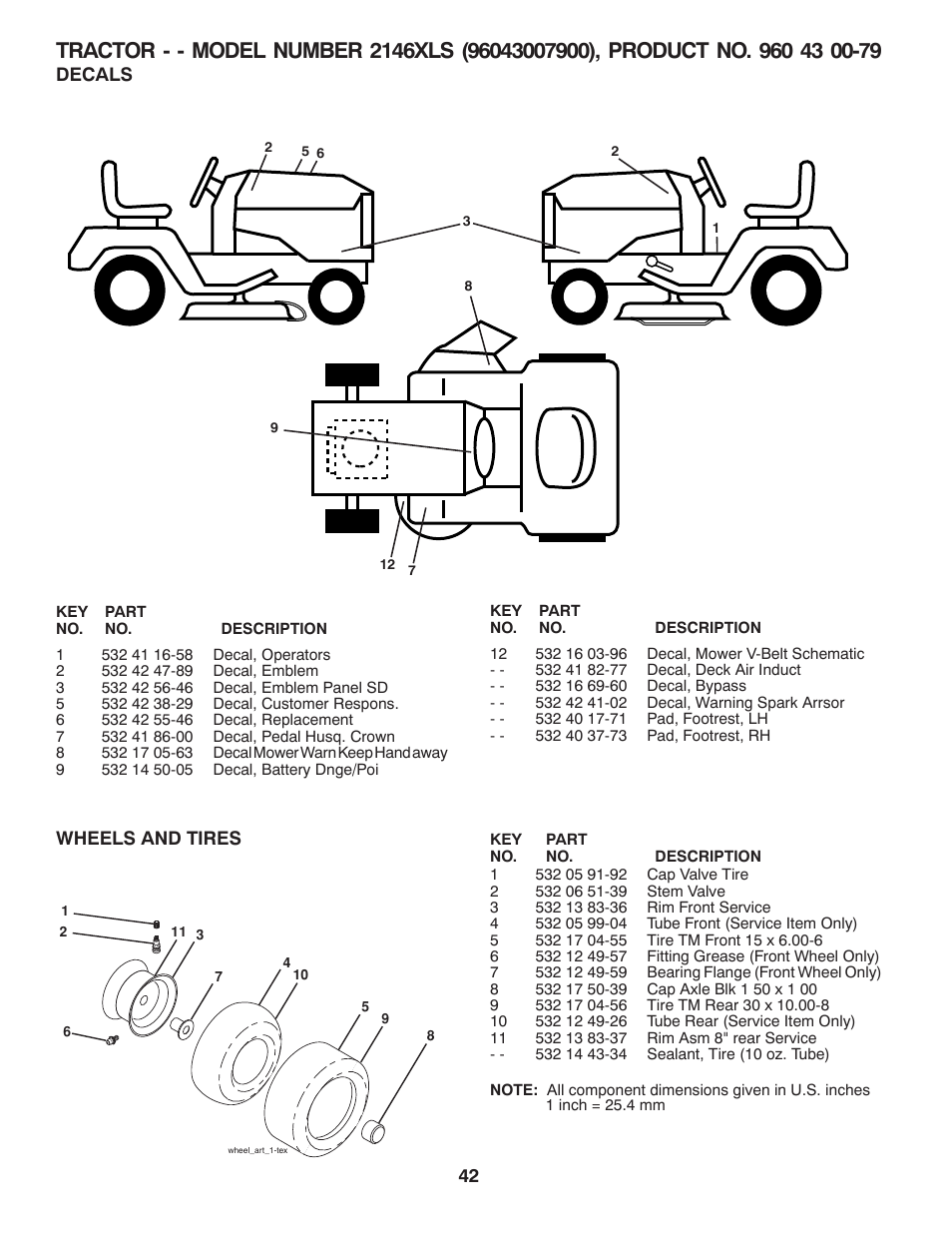 Decals / wheels & tires | Husqvarna 2146XLS User Manual | Page 42 / 46