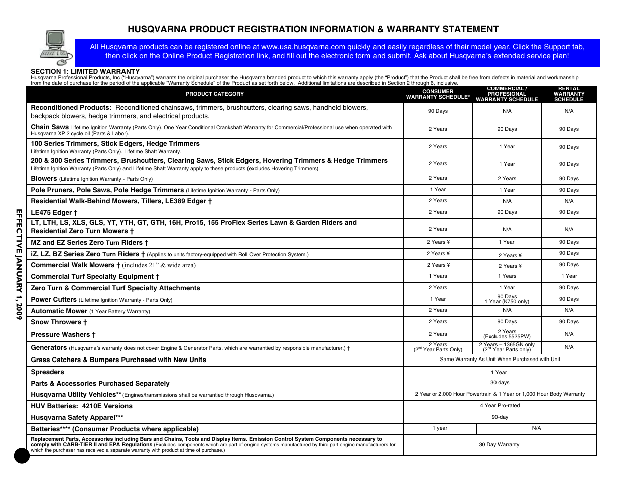Warranty statement, Ret ailer w arranty policy & pr ocedure manu al | Husqvarna 2146XLS User Manual | Page 44 / 46