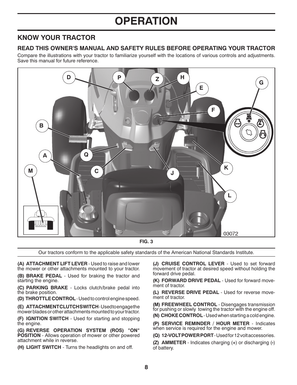 Operation, Know your tractor | Husqvarna 2146XLS User Manual | Page 8 / 46