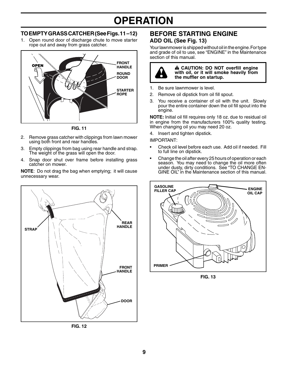 Operation, Before starting engine | Husqvarna 67521HVE User Manual | Page 9 / 24