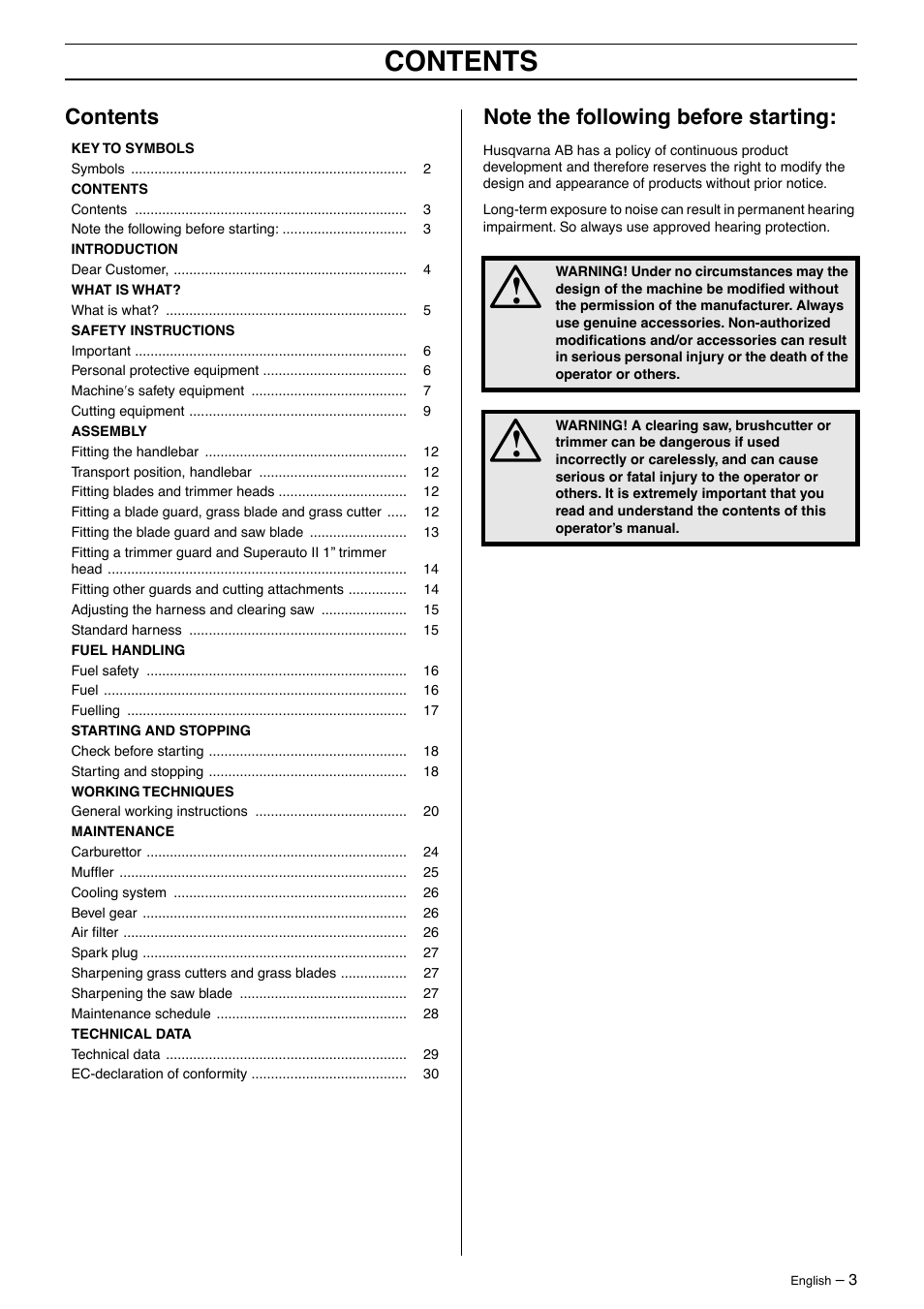 Husqvarna 326RX-Series User Manual | Page 3 / 36